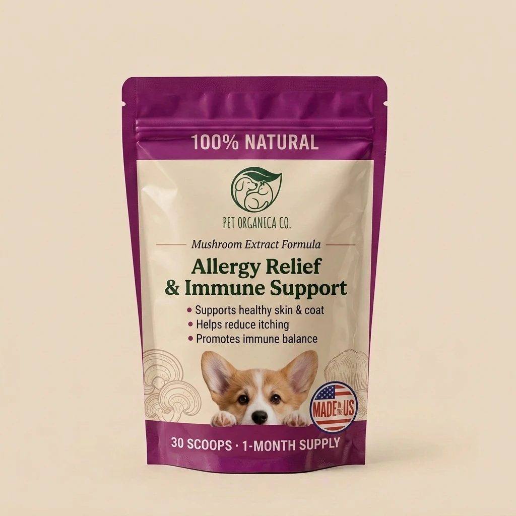 Pet Organica Allergy Relief and Immune Support, Mushroom Extract Formula, 30 scoops, one-month supply